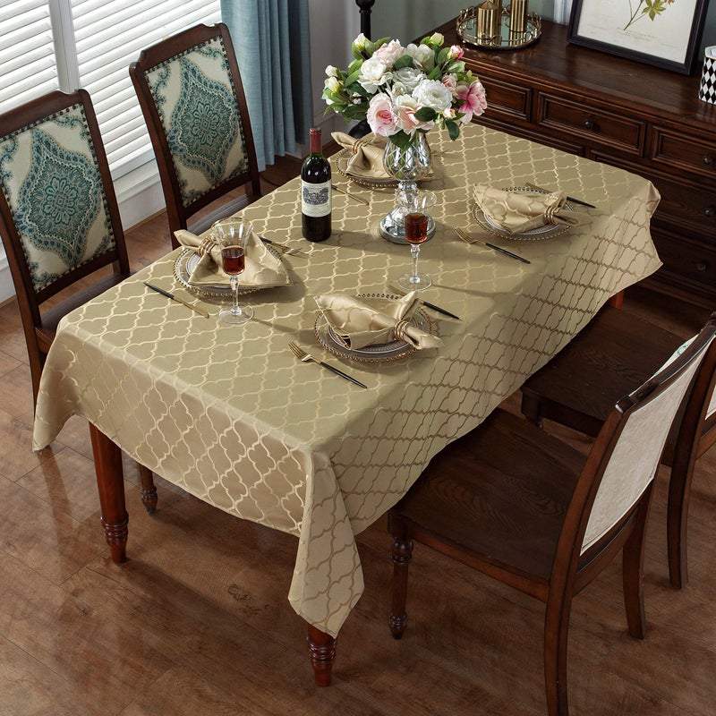 SASTYBALE Jacquard Tablecloth Flower Pattern Polyester Table Cloth Spill Proof Dust-Proof Wrinkle Resistant Table Cover for Kitchen Dining Tabletop Decoration (Square, 52" x 52"(2-4 Seats),Gold) - Image 1